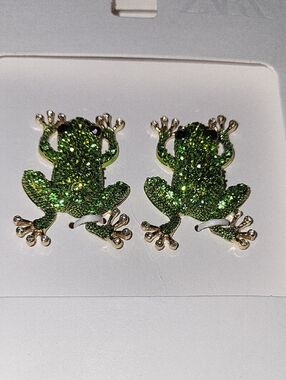 Zara Glitter Green Frog Earrings - Cute Sparkle Studs Bnib Lp